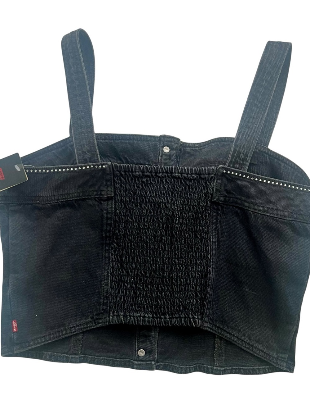 Levi's Black Denim Button-Front Crop Top with Stud Accent - Picture 3 of 4